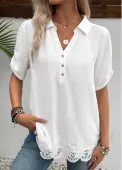 Modlily White Short Sleeve Shirt Collar Blouse - S