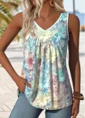 Modlily Light Blue Patchwork Floral Print Sleeveless Tank Top - S