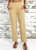 Modlily Light Camel Straight Leg Elastic Waist High Waisted Pants - M