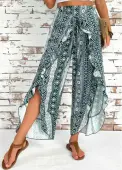 Modlily Blackish Green Tribal Print Wide Leg Elastic Waist Pants - XL