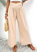 Modlily Light Coffee Wide Leg Elastic Waist High Waisted Pants - L