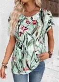 Modlily Multi Color Floral Print Short Sleeve T Shirt - XXL