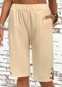 Modlily Light Camel Straight Leg Elastic Waist High Waisted Shorts - M