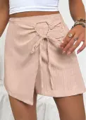 Modlily Light Camel Straight Leg Elastic Waist High Waisted Shorts - L