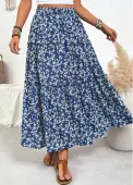 Modlily Blue Ditsy Floral Print A Line Elastic Waist Skirt - L