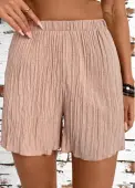 Modlily Light Coffee Elastic Waist High Waisted Shorts - L