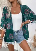Modlily Blackish Green Floral Print Half Sleeve Light Cardigan - L