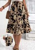 Modlily Light Camel Floral Print A Line Elastic Waist Skirt - XL