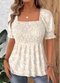 Modlily Beige Short Sleeve Square Neck Blouse - M
