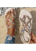 Modlily Multi Color Tribal Print Toe Post Falt - 39