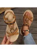 Modlily Light Coffee Peep Toe Falt Sandals - 43