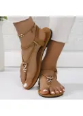 Modlily Dark Camel Color Toe Post Falt - 37