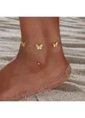 Modlily Golden Color Butterfly Alloy Detail Anklet - One Size