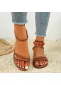 Modlily Dark Coffee Round Toe Falt Sandals - 36