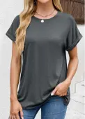 Modlily Dark Grey Short Sleeve Round Neck T Shirt - L