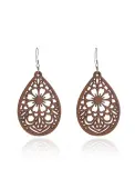 Modlily Dark Coffee Droplet Hollow Wood Earrings - One Size