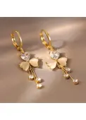 Modlily Golden Color Copper Detail Rhinestones Earrings - One Size