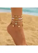 Modlily Golden Color Shell Alloy Detail Anklets - One Size