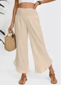 Modlily Raw White Wide Leg Elastic Waist High Waisted Pants - S