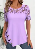 Modlily Purple Short Sleeve Round Neck T Shirt - L