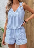 Modlily Sky Blue Eyelet Striped Sleeveless Top and Shorts - L