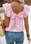 Modlily Pink Floral Print Short Sleeve Square Neck T Shirt - XXL