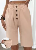 Modlily Light Camel Elastic Waist High Waisted Shorts - M
