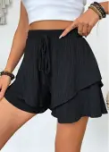 Modlily Black Wide Leg Elastic Waist High Waisted Shorts - L