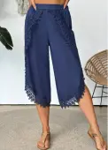 Modlily Denim Blue Wide Leg Elastic Waist Mid Waisted Pants - 3XL
