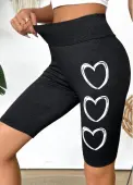 Modlily Black Heart Print High Waisted Short Elastic Waist Leggings - L