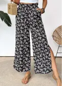 Modlily Black Ditsy Floral Print Wide Leg Elastic Waist Pants - M