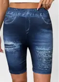 Modlily Denim Blue Ombre Mid Waisted Knee Length Leggings - 2XL