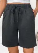 Modlily Dark Grey Straight Leg Elastic Waist High Waisted Shorts - S