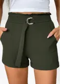 Modlily Blackish Green Straight Leg Elastic Waist Mid Waisted Shorts - S