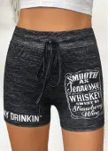 Modlily Black Letter Print Skinny Drawastring High Waisted Shorts - 2XL