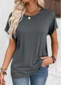 Modlily Dark Grey Short Sleeve Round Neck T Shirt - XL