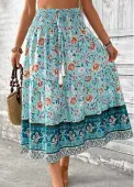 Modlily Mint Green Tribal Print A Line Elastic Waist Skirt - S