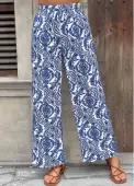 Modlily Dark Blue Tribal Print Wide Leg Elastic Waist Pants - L