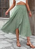 Modlily Sage Green Polka Dot A Line Elastic Waist Skirt - L