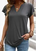 Modlily Dark Grey Marl Short Sleeve Split Neck T Shirt - L