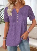 Modlily Purple Short Sleeve Split Neck T Shirt - L
