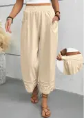 Modlily Light Camel Wide Leg Elastic Waist High Waisted Pants - S