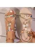 Modlily Raw White Tribal Print Round Toe Falt - 36