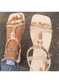 Modlily Beige Tribal Print Peep Toe Falt - 37