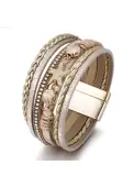 Modlily Champagne Starfish Shell Faux Leather Bangle - One Size