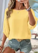 Modlily Light Yellow 3/4 Sleeve Round Neck Blouse - XXL