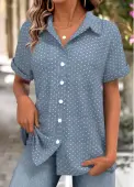 Modlily Dusty Blue Polka Dot Short Sleeve Shirt - XL