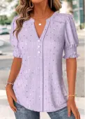Modlily Light Purple Short Sleeve Split Neck Blouse - M