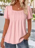 Modlily Light Pink Short Sleeve Square Neck T Shirt - S