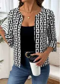 Modlily Black Geometric Print 3/4 Sleeve Coat - L